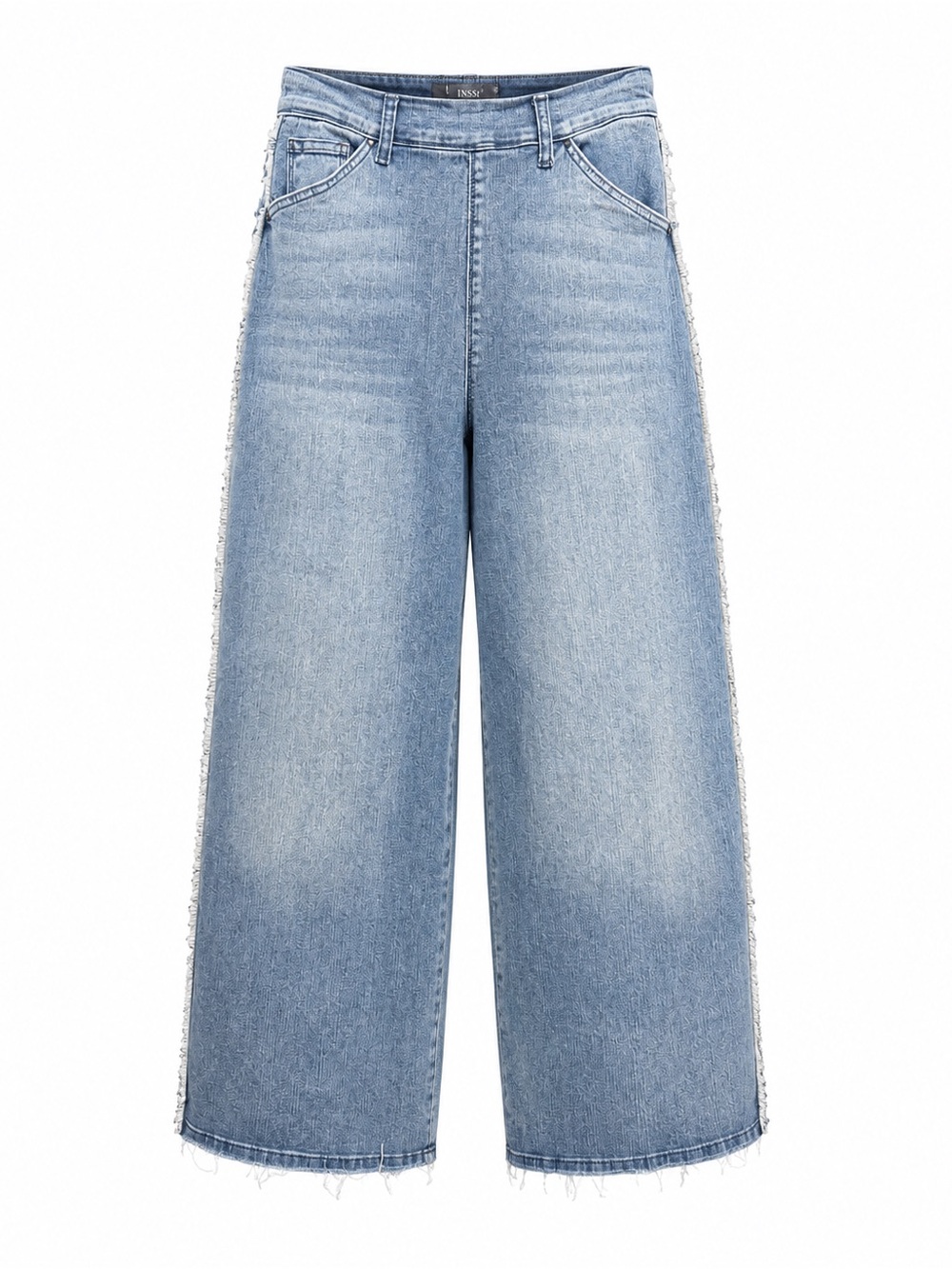 Lyssé New York Fringe High-Waist Wide-Leg Crop Jeans Mid Wash Size M